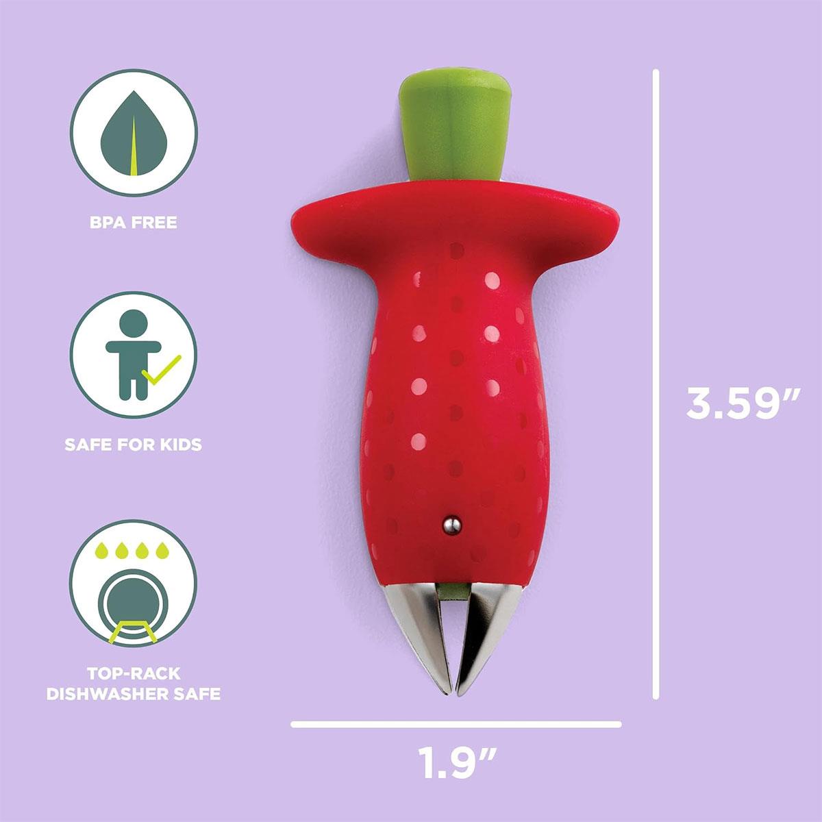 Chef'n StemGem Strawberry Huller Red/Green Stainless Steel Push-Button Fruit Stem Remover - Image 3