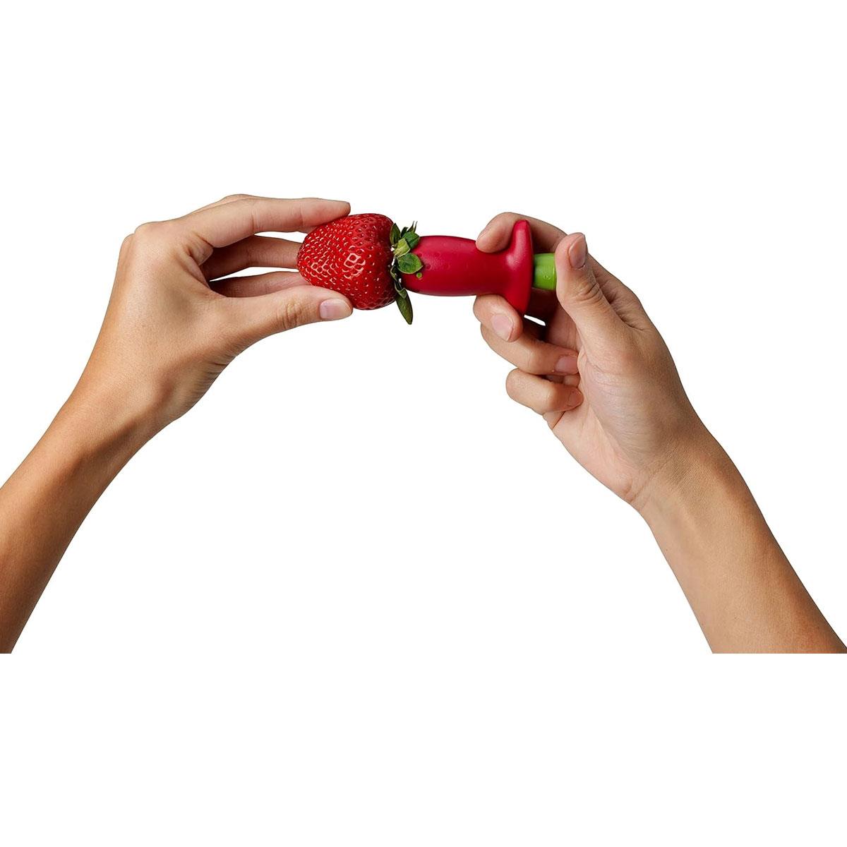Chef'n StemGem Strawberry Huller Red/Green Stainless Steel Push-Button Fruit Stem Remover - Image 5