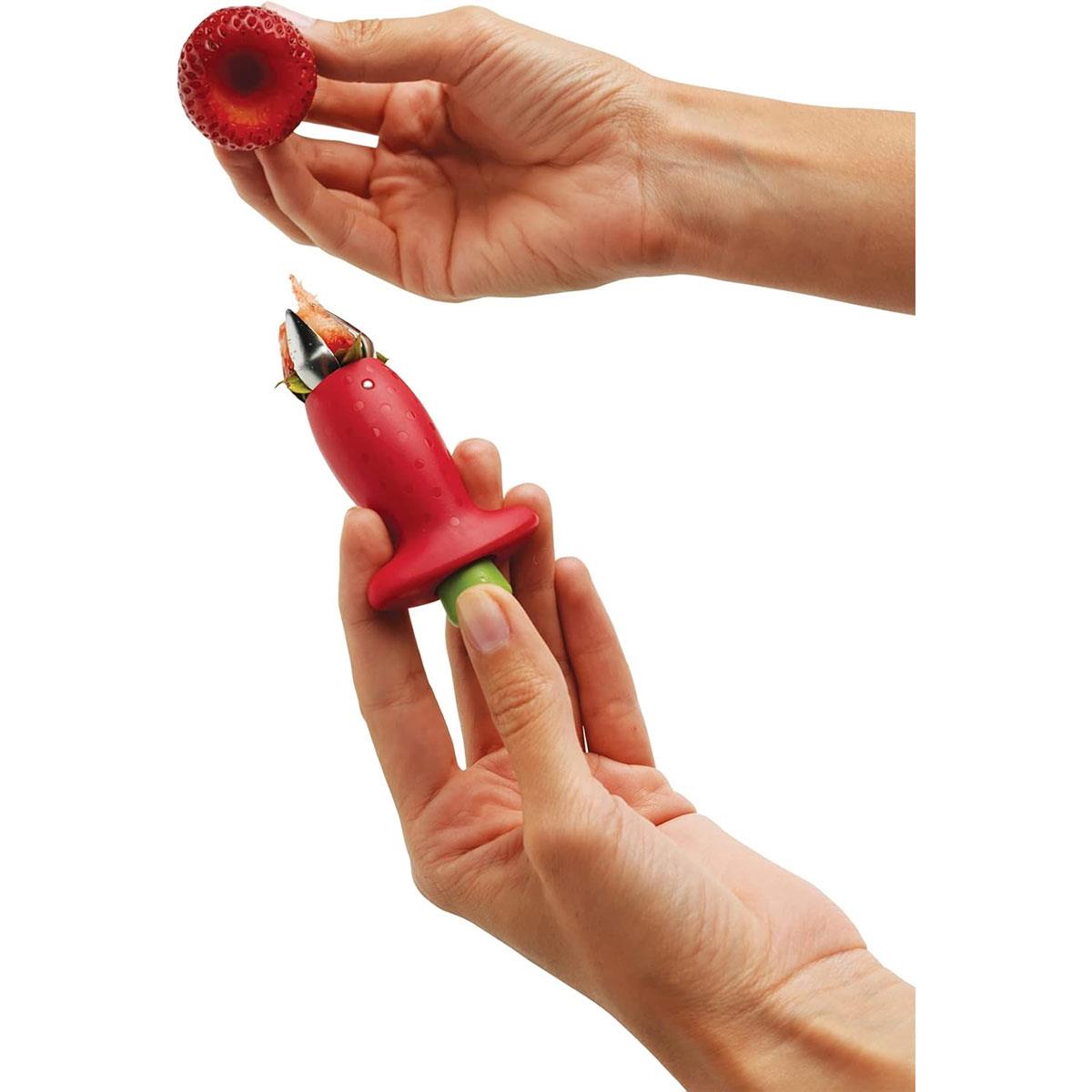 Chef'n StemGem Strawberry Huller Red/Green Stainless Steel Push-Button Fruit Stem Remover - Image 6