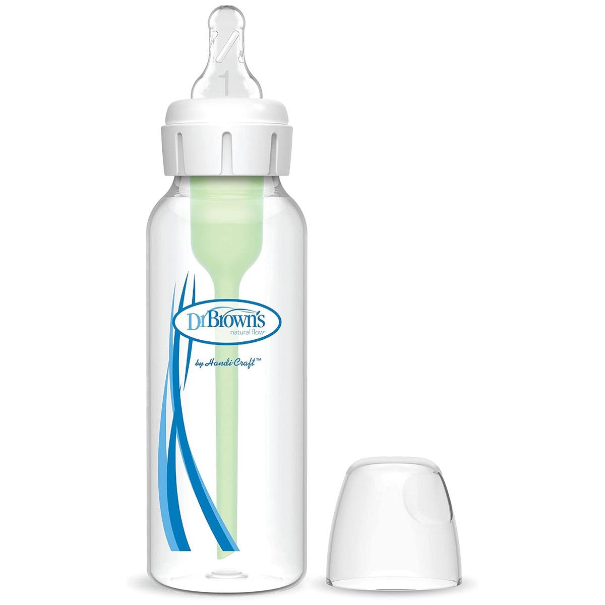 Dr Brown Natural Flow Options+ Anti-Colic Narrow Baby Bottle 250ml BPA-Free Transparent Slow-Flow Vented Teat 1 Pack