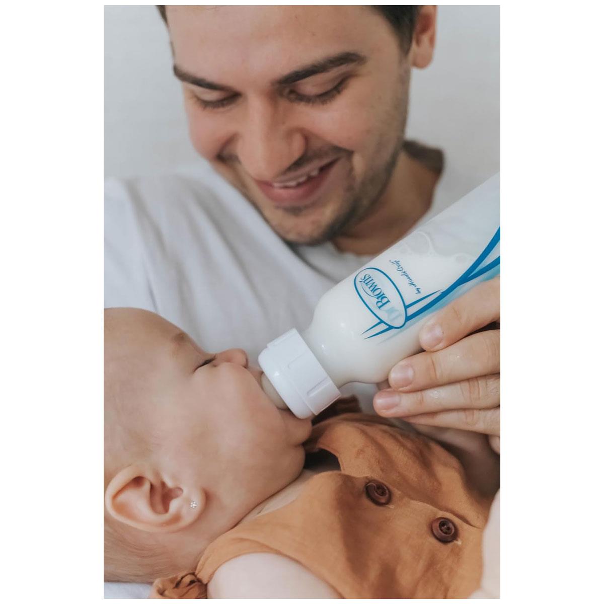 Dr Brown Natural Flow Options+ Anti-Colic Narrow Baby Bottle 250ml BPA-Free Transparent Slow-Flow Vented Teat 1 Pack - Image 2