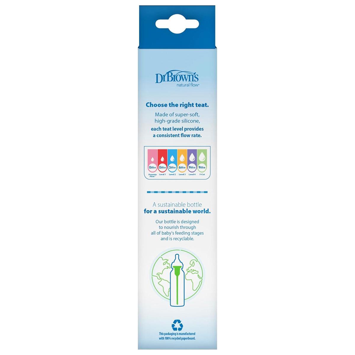 Dr Brown Natural Flow Options+ Anti-Colic Narrow Baby Bottle 250ml BPA-Free Transparent Slow-Flow Vented Teat 1 Pack - Image 5