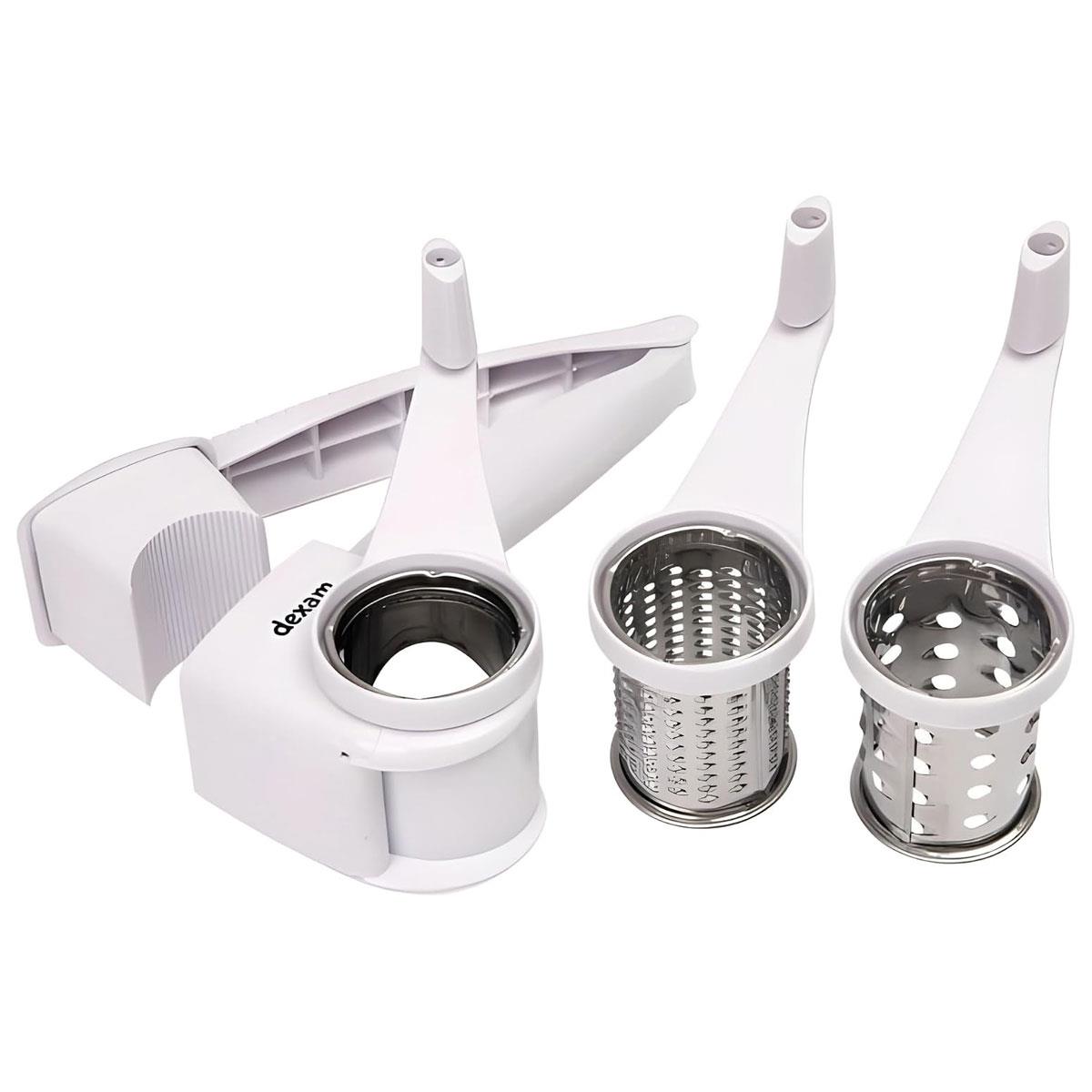 Dexam Rotary Cheese Grater 3-in-1 with Stainless Steel Drums Fine Grater Coarse Grater & Slicer White