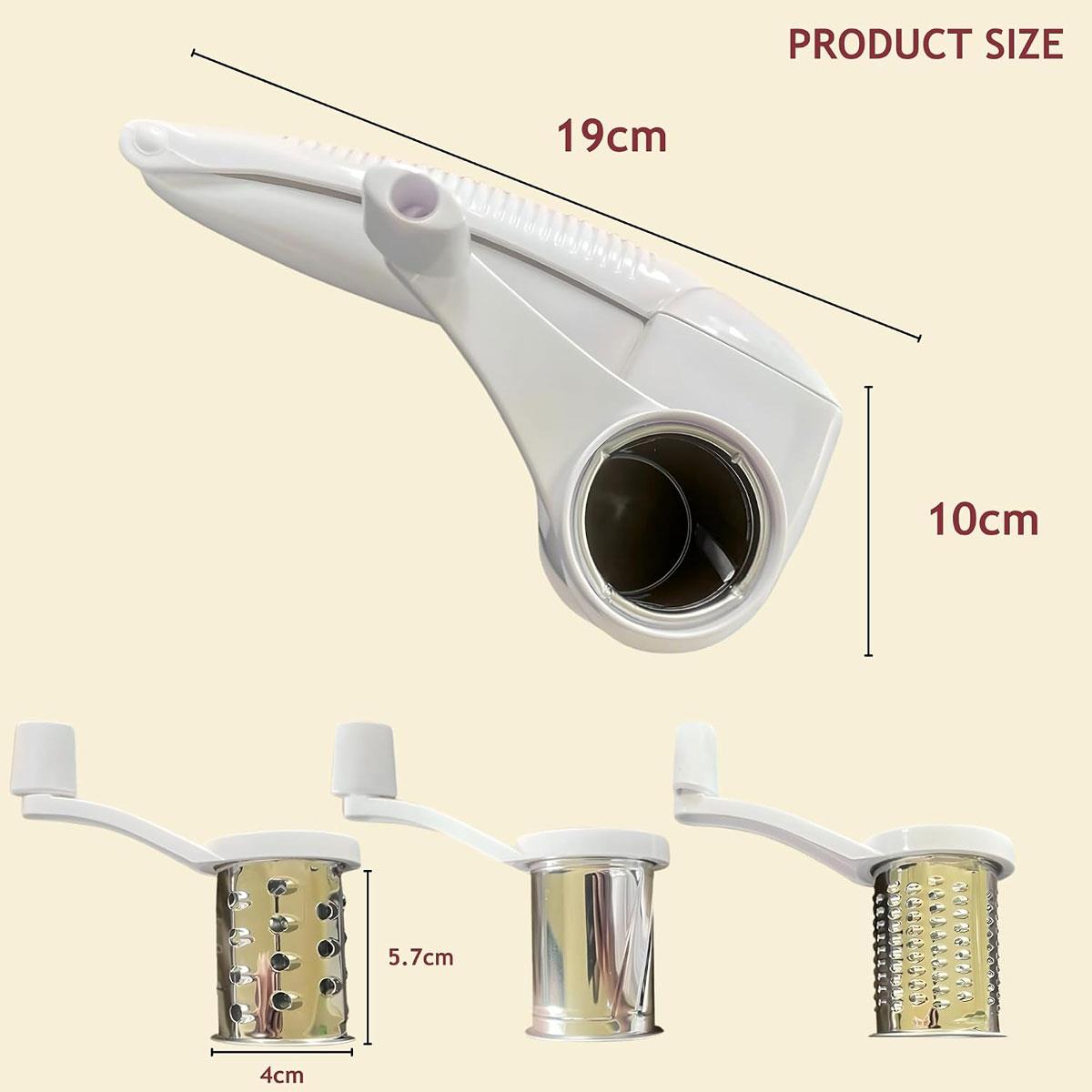 Dexam Rotary Cheese Grater 3-in-1 with Stainless Steel Drums Fine Grater Coarse Grater & Slicer White - Image 2