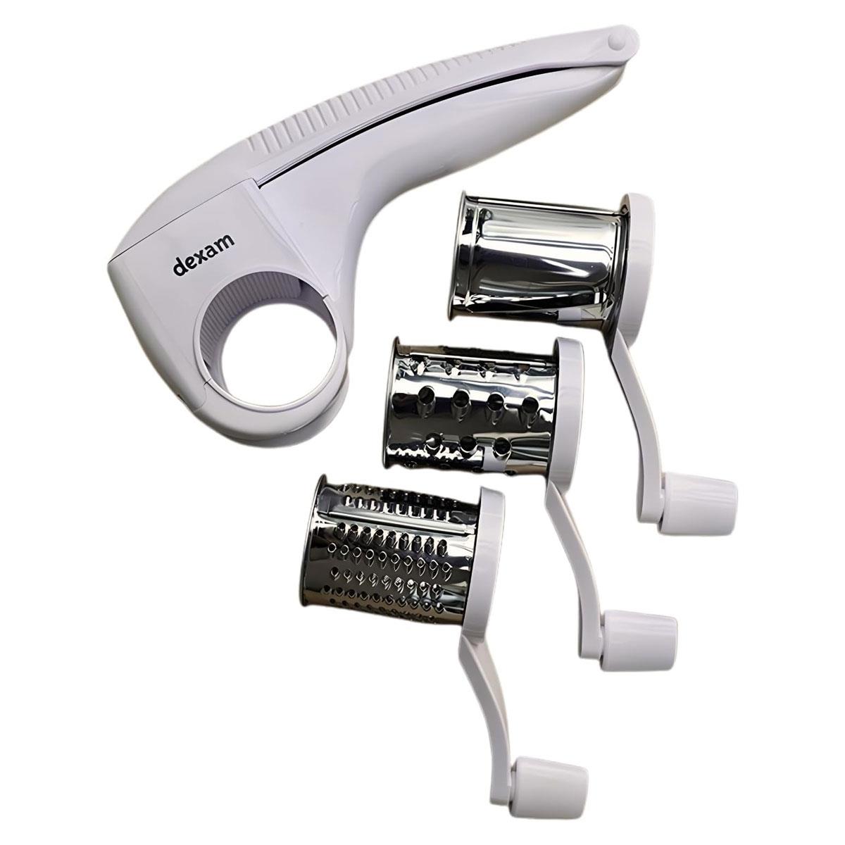 Dexam Rotary Cheese Grater 3-in-1 with Stainless Steel Drums Fine Grater Coarse Grater & Slicer White - Image 3