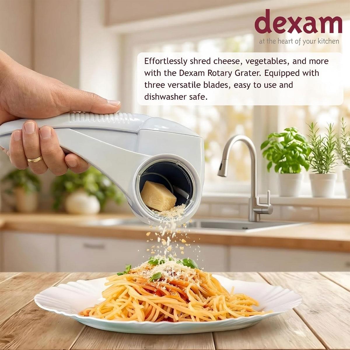 Dexam Rotary Cheese Grater 3-in-1 with Stainless Steel Drums Fine Grater Coarse Grater & Slicer White - Image 5
