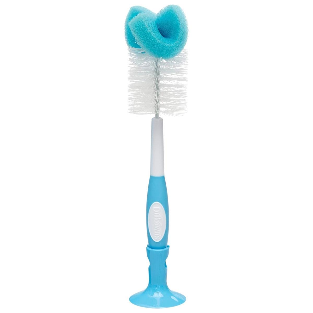 Dr Brown Baby Bottle and Teat Brush Blue BPA-Free Sponge and Bristle Cleaning Brush with Non-Slip Handle