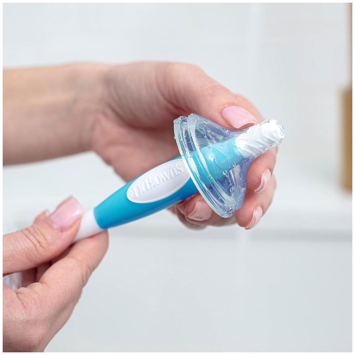 Dr Brown Baby Bottle and Teat Brush Blue BPA-Free Sponge and Bristle Cleaning Brush with Non-Slip Handle - Image 2