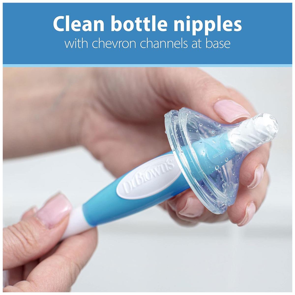 Dr Brown Baby Bottle and Teat Brush Blue BPA-Free Sponge and Bristle Cleaning Brush with Non-Slip Handle - Image 3
