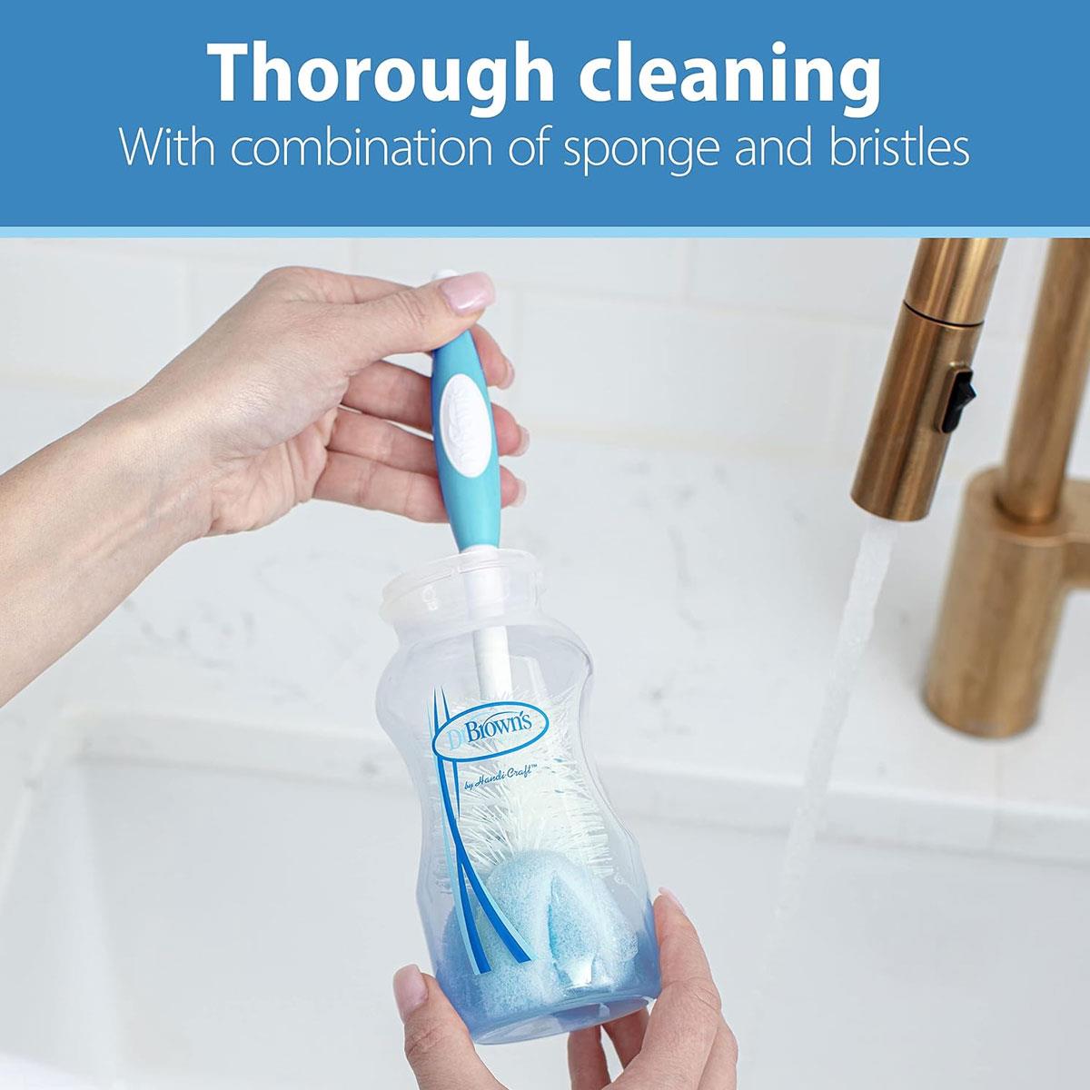 Dr Brown Baby Bottle and Teat Brush Blue BPA-Free Sponge and Bristle Cleaning Brush with Non-Slip Handle - Image 4