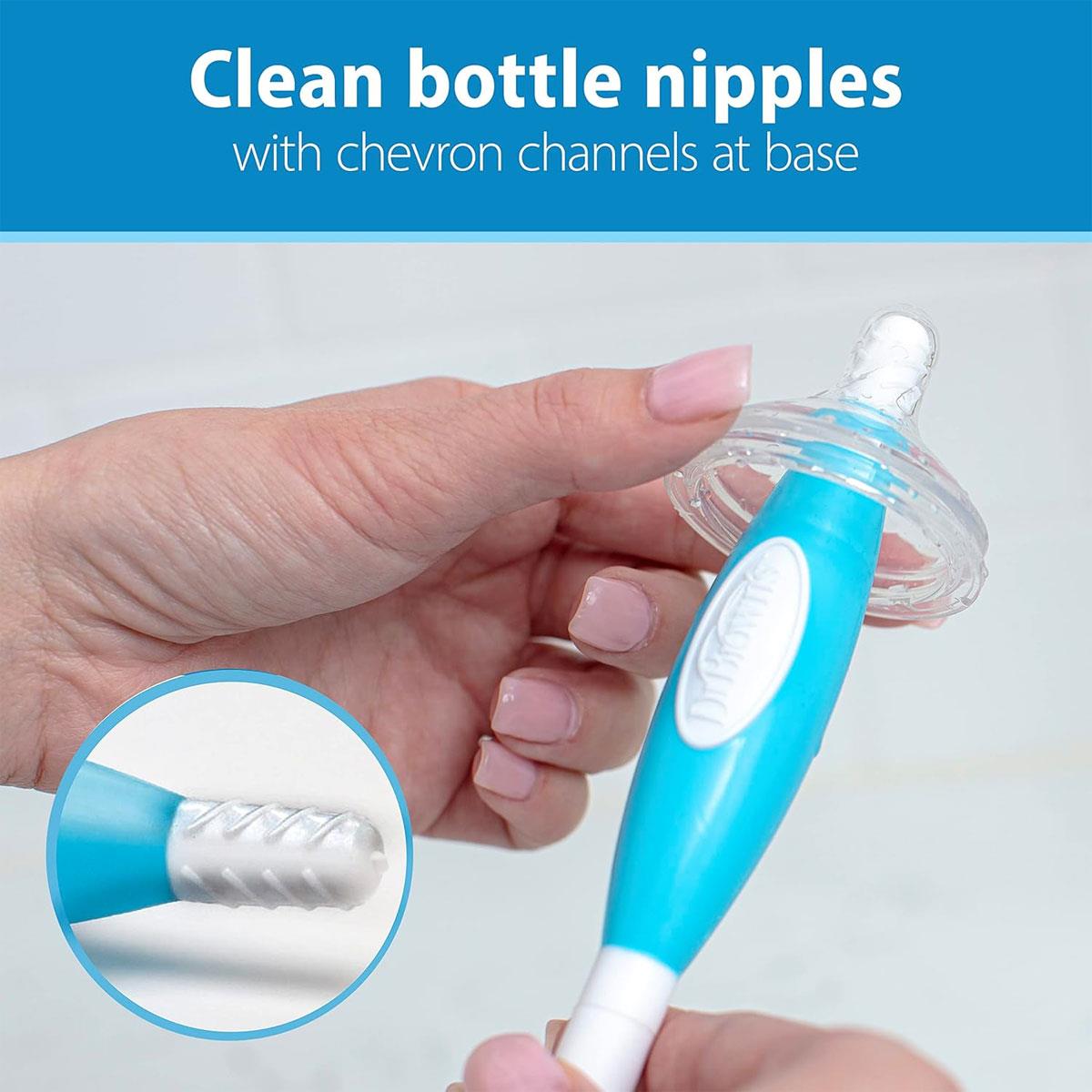 Dr Brown Baby Bottle and Teat Brush Blue BPA-Free Sponge and Bristle Cleaning Brush with Non-Slip Handle - Image 5