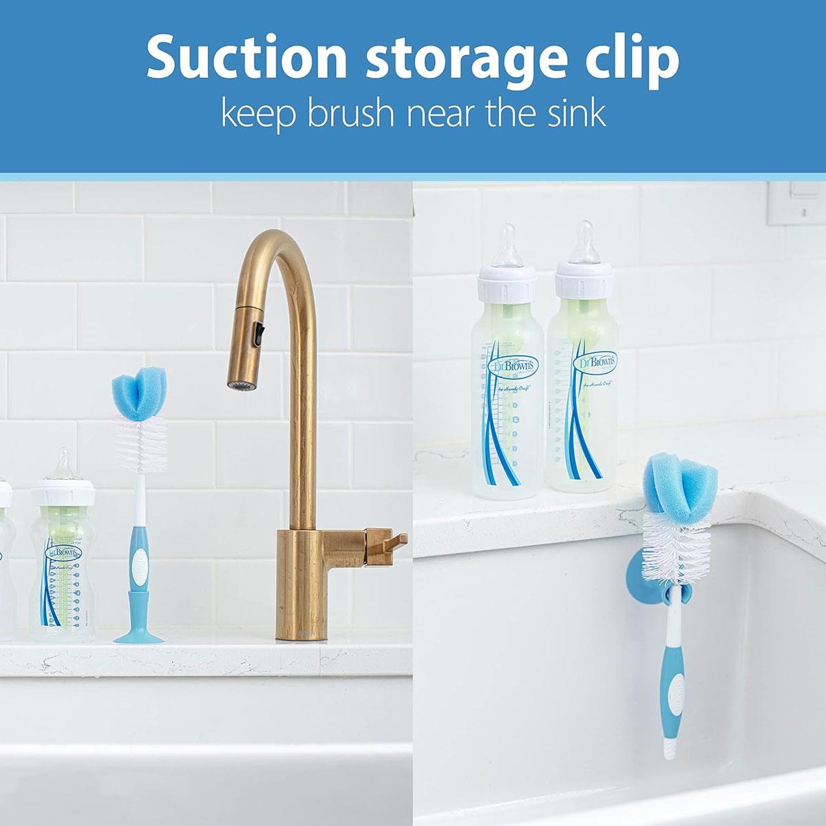 Dr Brown Baby Bottle and Teat Brush Blue BPA-Free Sponge and Bristle Cleaning Brush with Non-Slip Handle - Image 6
