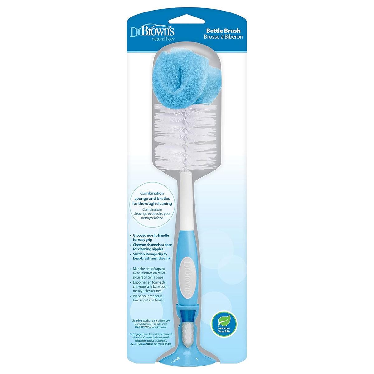 Dr Brown Baby Bottle and Teat Brush Blue BPA-Free Sponge and Bristle Cleaning Brush with Non-Slip Handle - Image 7