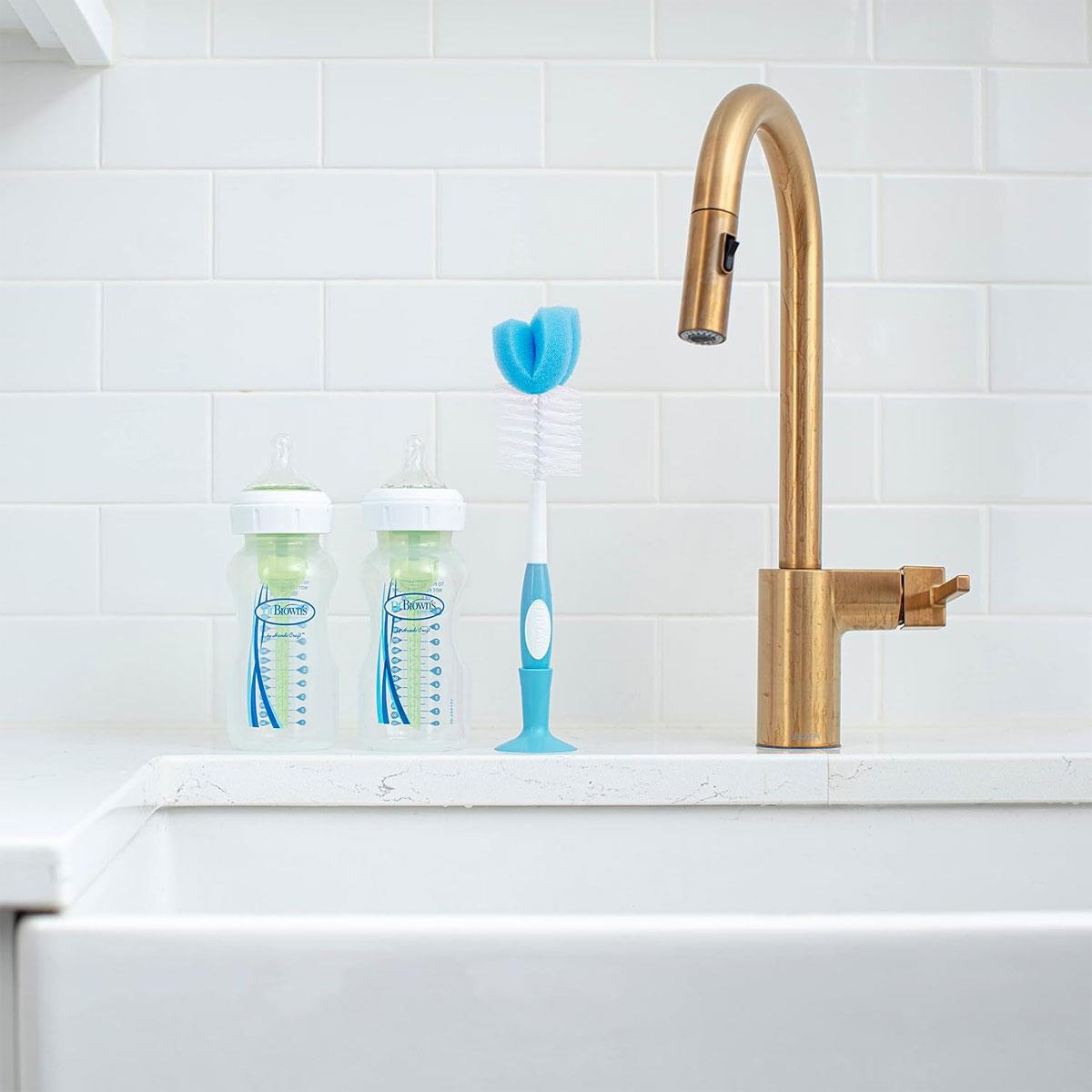 Dr Brown Baby Bottle and Teat Brush Blue BPA-Free Sponge and Bristle Cleaning Brush with Non-Slip Handle - Image 8