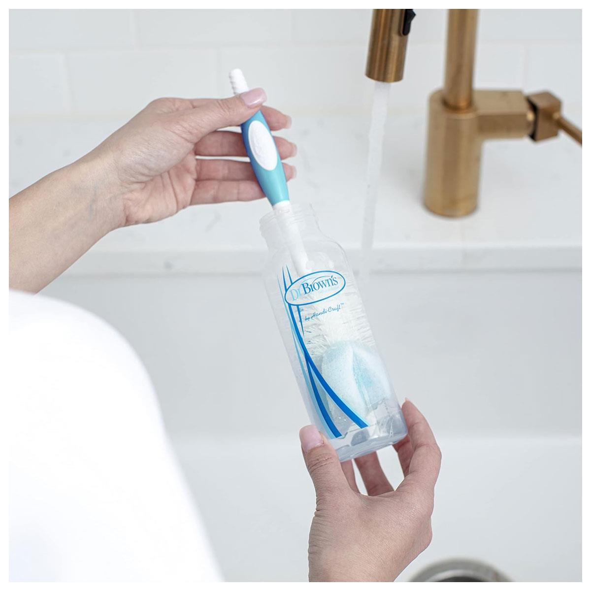 Dr Brown Baby Bottle and Teat Brush Blue BPA-Free Sponge and Bristle Cleaning Brush with Non-Slip Handle - Image 9