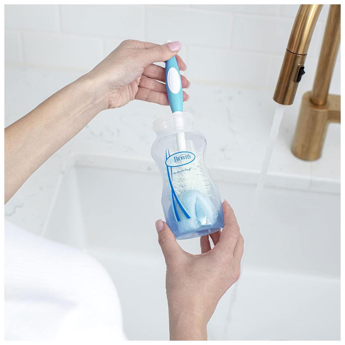 Dr Brown Baby Bottle and Teat Brush Blue BPA-Free Sponge and Bristle Cleaning Brush with Non-Slip Handle - Image 10
