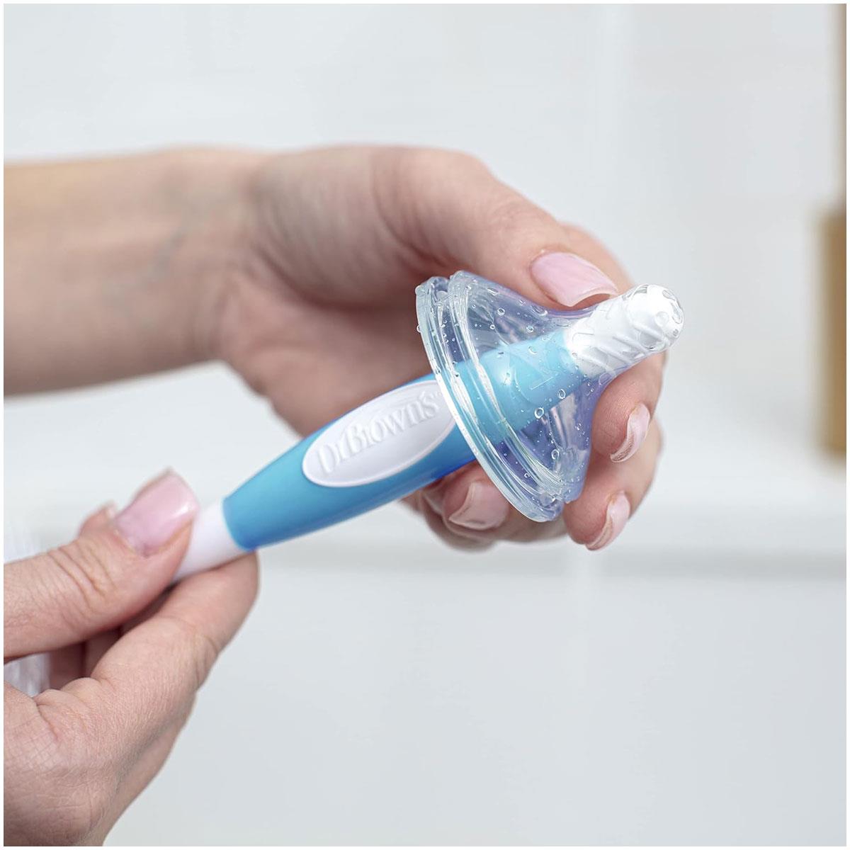 Dr Brown Baby Bottle and Teat Brush Blue BPA-Free Sponge and Bristle Cleaning Brush with Non-Slip Handle - Image 11