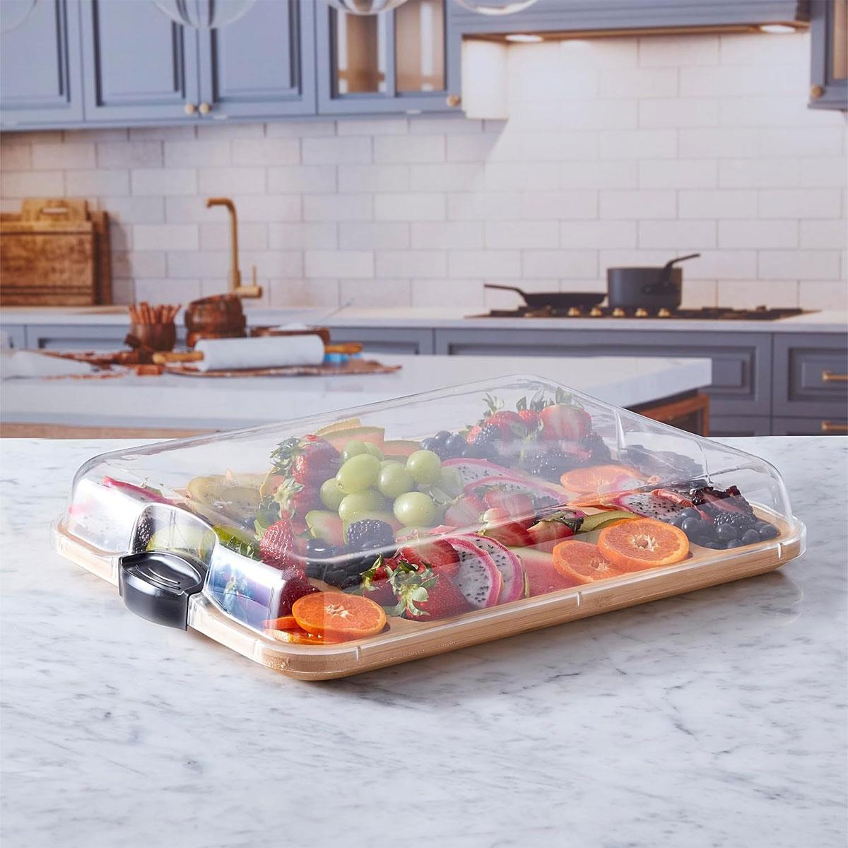 Farberware Build-a-Board Bamboo Charcuterie Serving Board 30.5 x 40.5 cm 3 Compartments Clear Locking Lid Acacia - Image 2