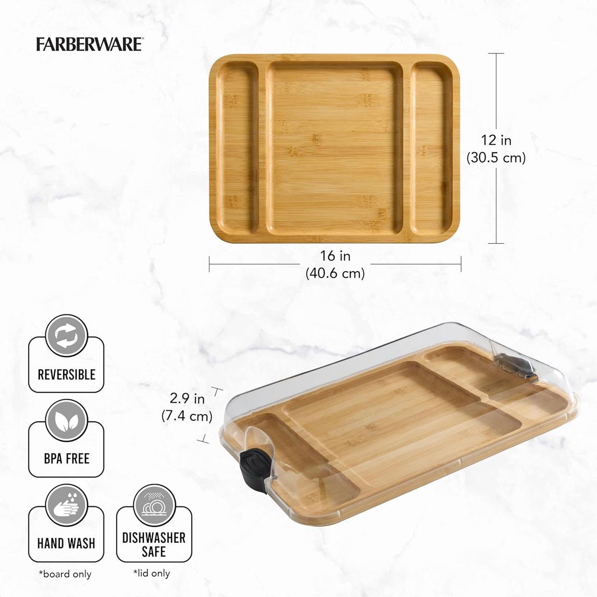 Farberware Build-a-Board Bamboo Charcuterie Serving Board 30.5 x 40.5 cm 3 Compartments Clear Locking Lid Acacia - Image 3