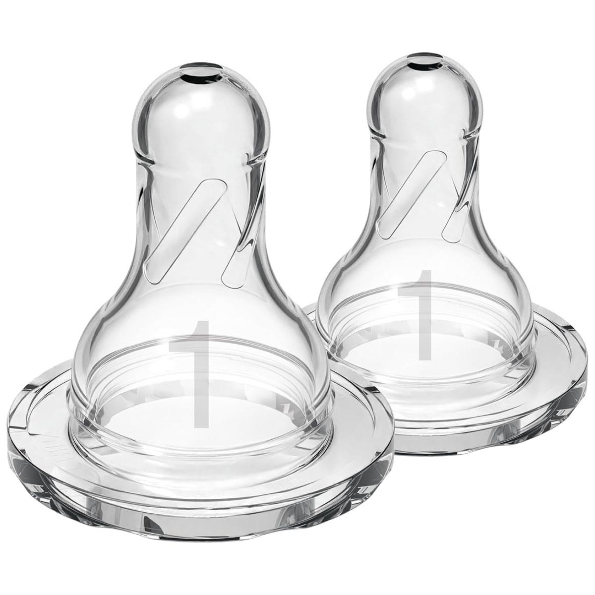 Dr Brown Options Narrow-Neck Baby Bottle Teat Level 1 Slow Flow Silicone Newborn 0+ Months BPA-Free Transparent 2 Pack