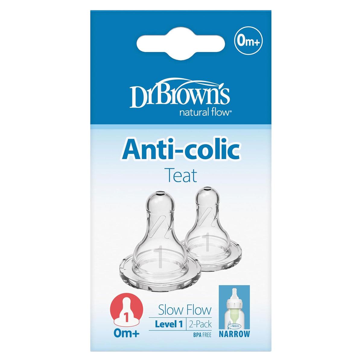 Dr Brown Options Narrow-Neck Baby Bottle Teat Level 1 Slow Flow Silicone Newborn 0+ Months BPA-Free Transparent 2 Pack - Image 4