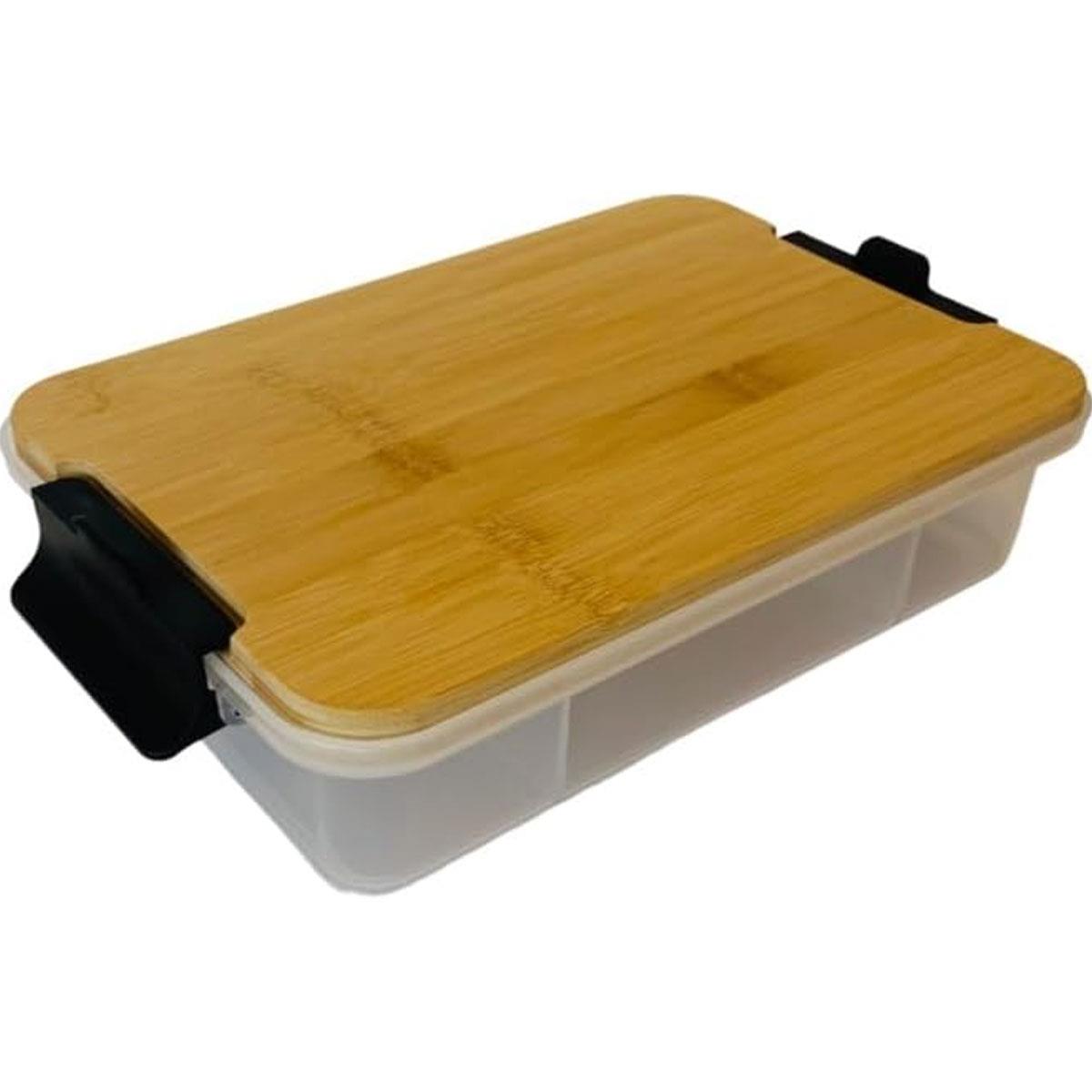 Farberware SnackleBox Bamboo Food Storage Container with 7 Compartments Locking Lid Cutting Board Brown 20 x 32cm