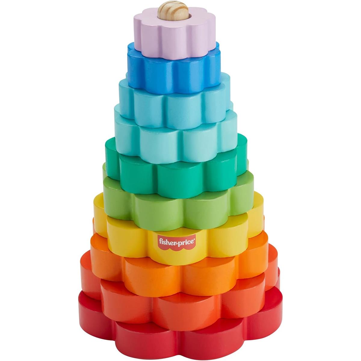 Fisher-Price Wooden Ring Stacker 10 Piece FSC Wood Toy Multicolor Ages 18+ Months