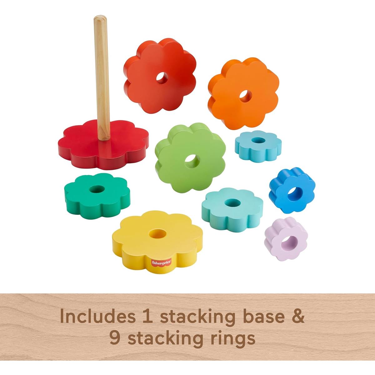 Fisher-Price Wooden Ring Stacker 10 Piece FSC Wood Toy Multicolor Ages 18+ Months - Image 5