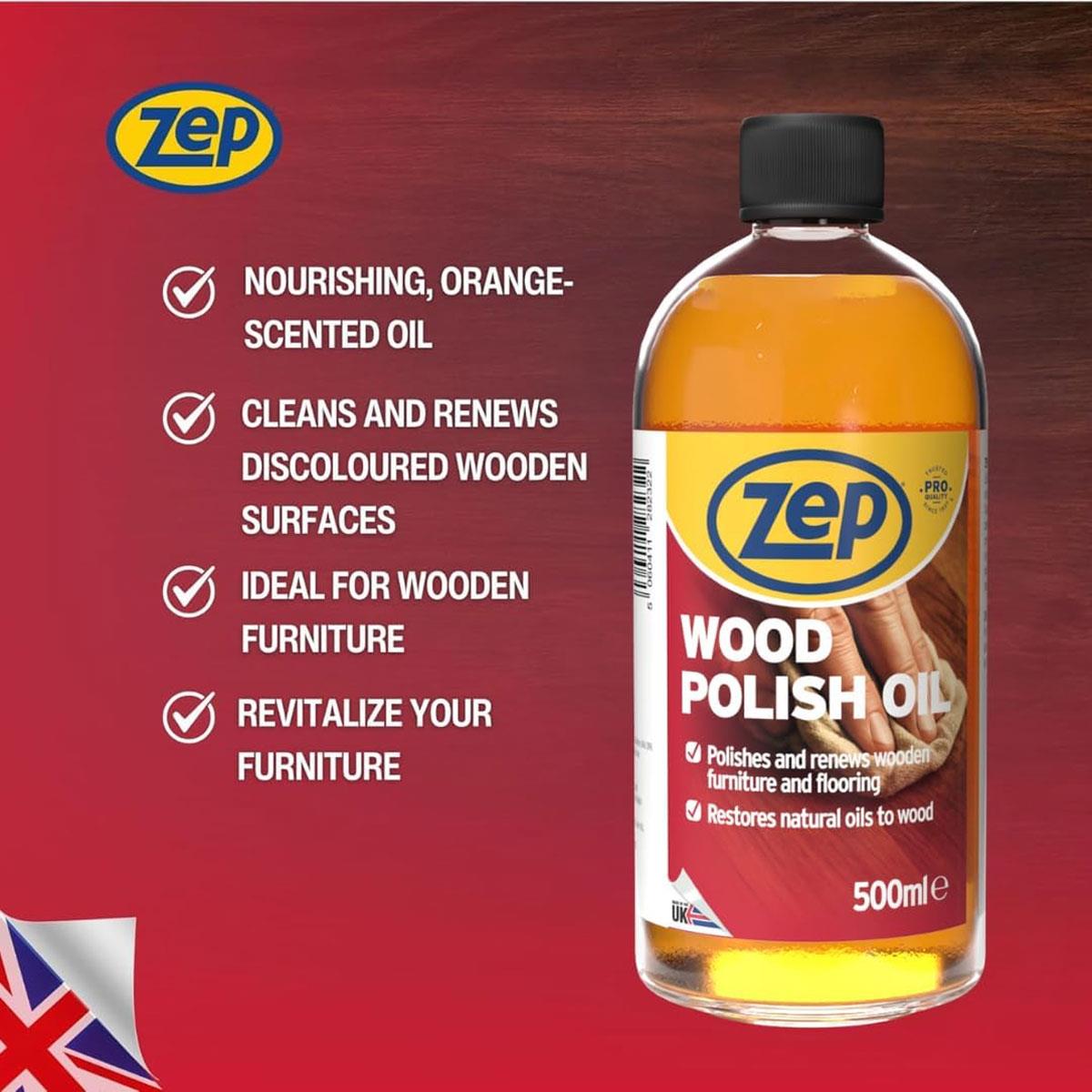 Zep Wood Polish Oil 500ml Orange-Scented Furniture & Floor Polish for Wood Furniture Cabinets Doors & Flooring - Image 2