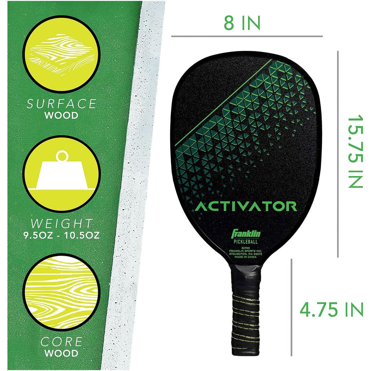 Franklin Sports Activator Wood Pickleball Paddle USAPA Approved 7-Ply Construction Small Grip Black/Green - Image 4