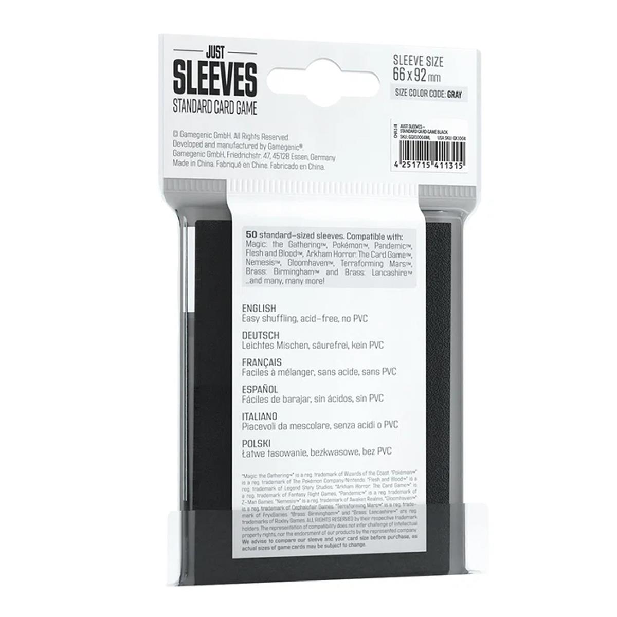Gamegenic Just Sleeves Standard Card Game Black 50 Pack 66 x 92 Mm PVC Free Acid Free Card Sleeves - Image 2