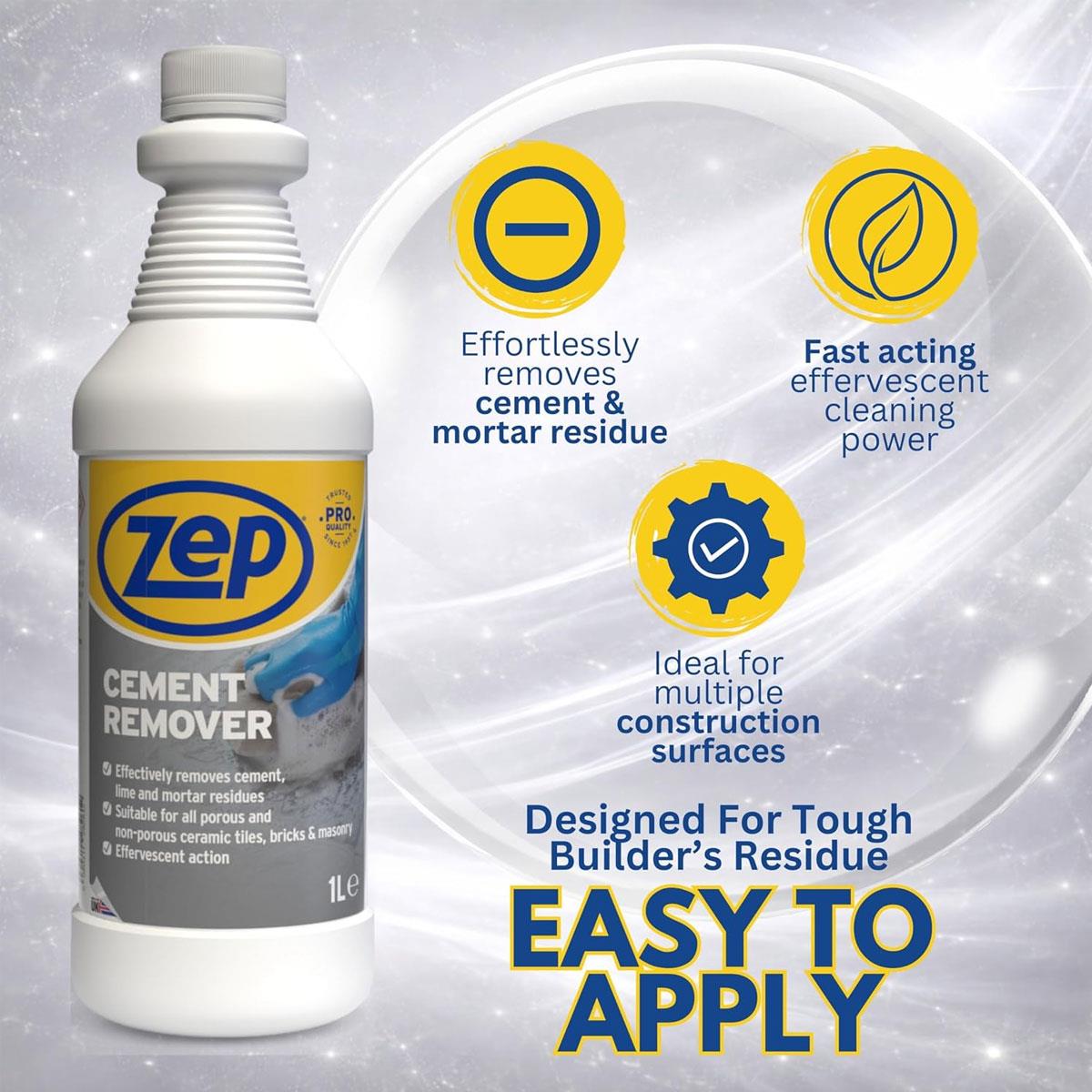 Zep Cement Remover 1L Concentrated Tile Brick & Masonry Cleaner for Cement Haze Mortar & Limescale Residue - Image 2