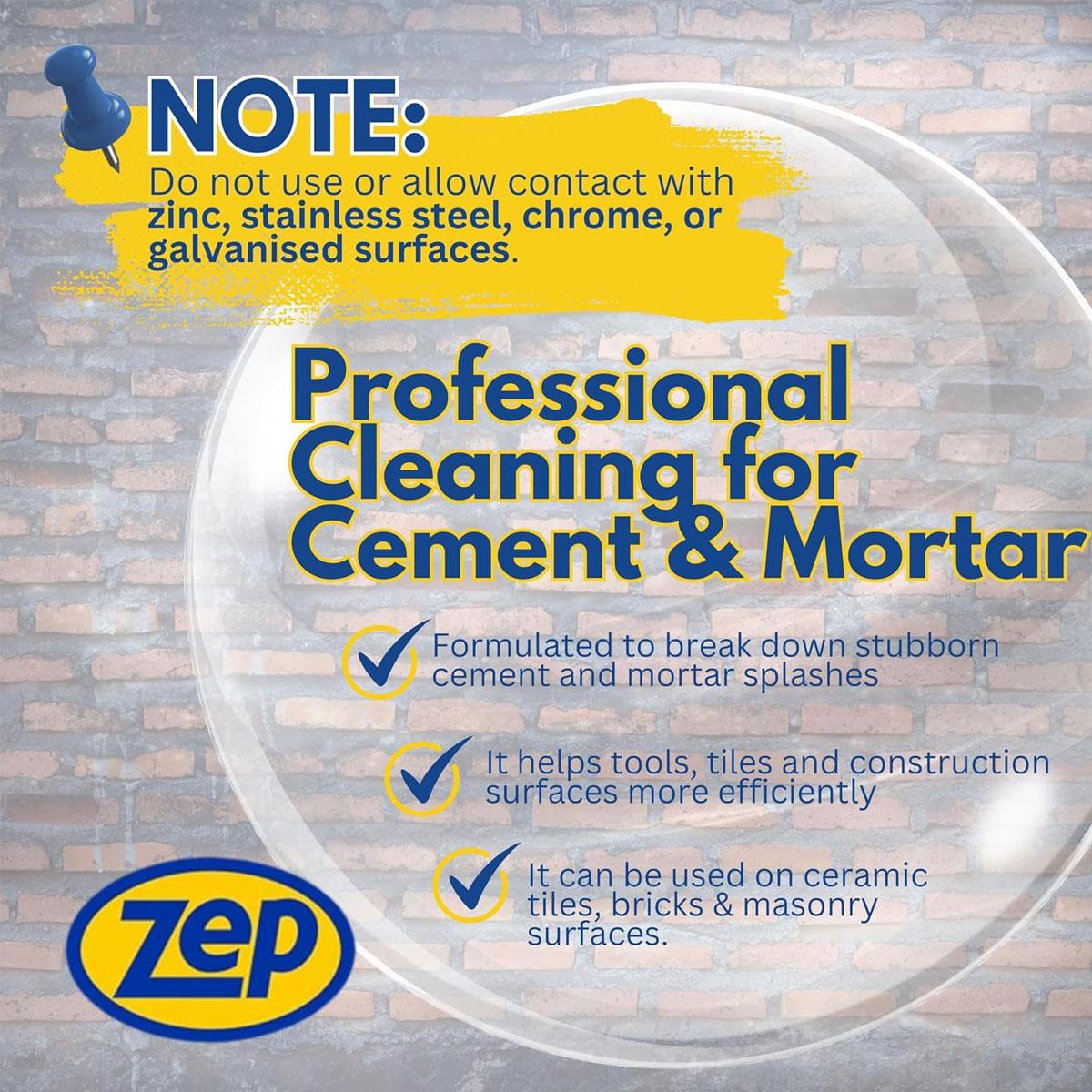 Zep Cement Remover 1L Concentrated Tile Brick & Masonry Cleaner for Cement Haze Mortar & Limescale Residue - Image 3