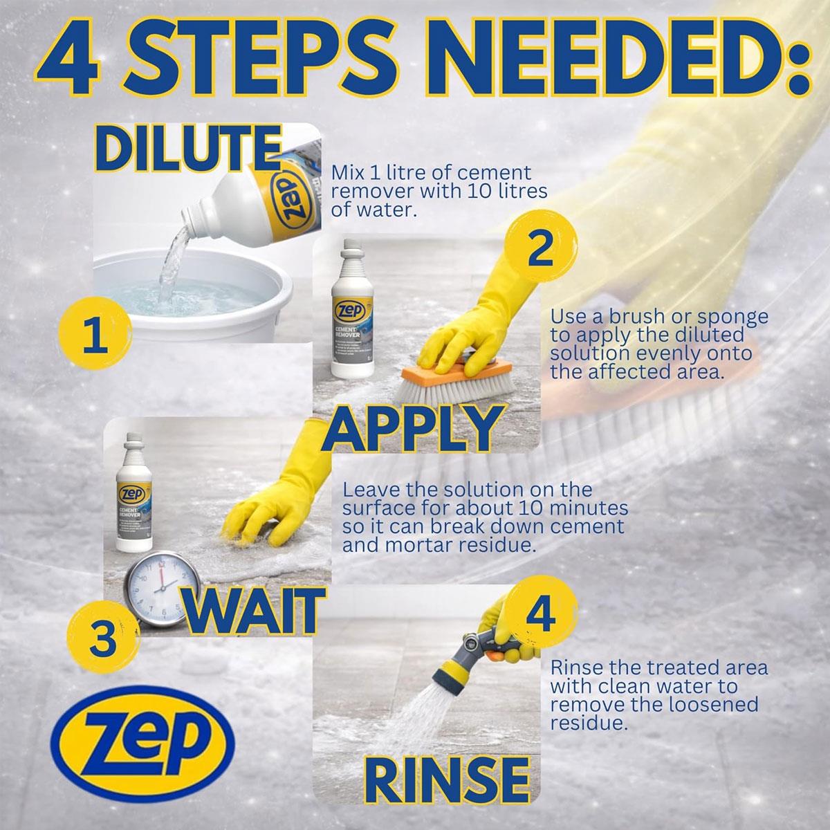 Zep Cement Remover 1L Concentrated Tile Brick & Masonry Cleaner for Cement Haze Mortar & Limescale Residue - Image 4