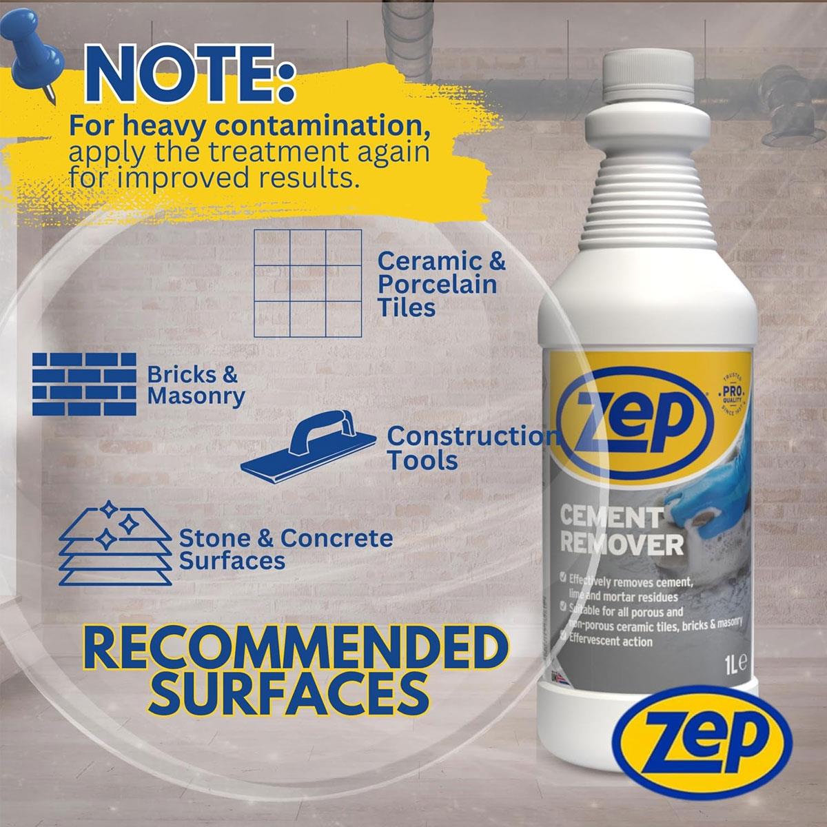 Zep Cement Remover 1L Concentrated Tile Brick & Masonry Cleaner for Cement Haze Mortar & Limescale Residue - Image 6