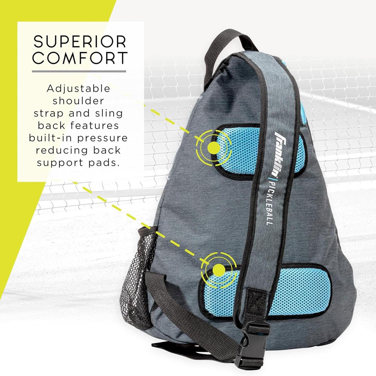Franklin Sports Pickleball Sling Bag Backpack Gray/Blue Holds Up to 6 Paddles Balls & Accessories Official US Open Bag - Image 4