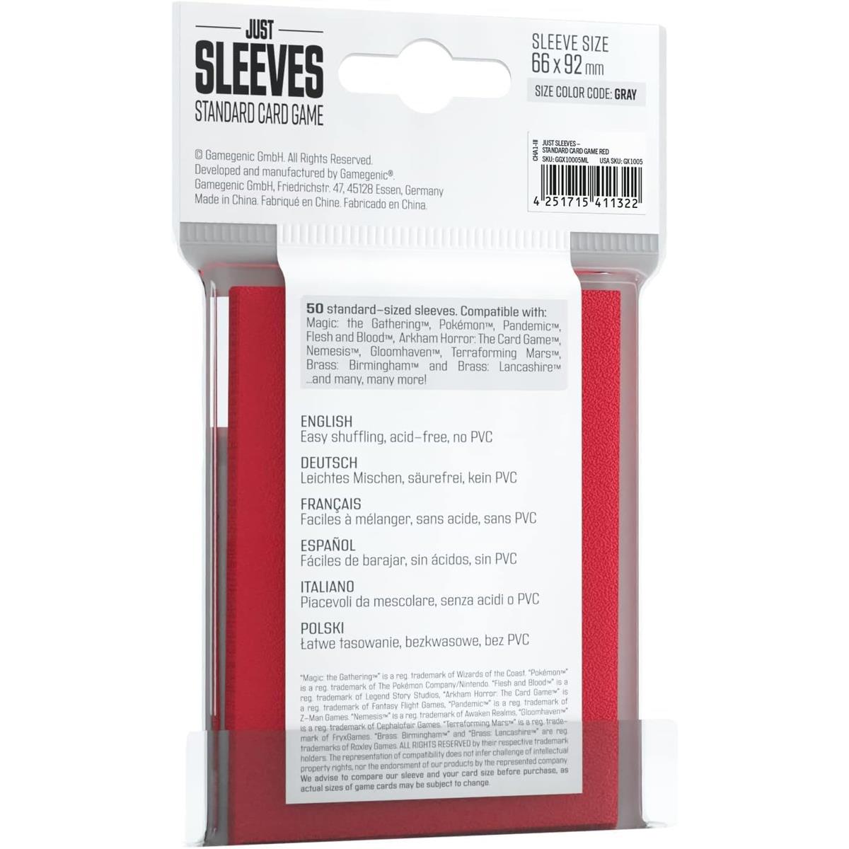 Gamegenic Just Sleeves Standard Card Game Red 50 Pack 66 x 92 Mm Acid Free PVC Free Card Sleeves - Image 2