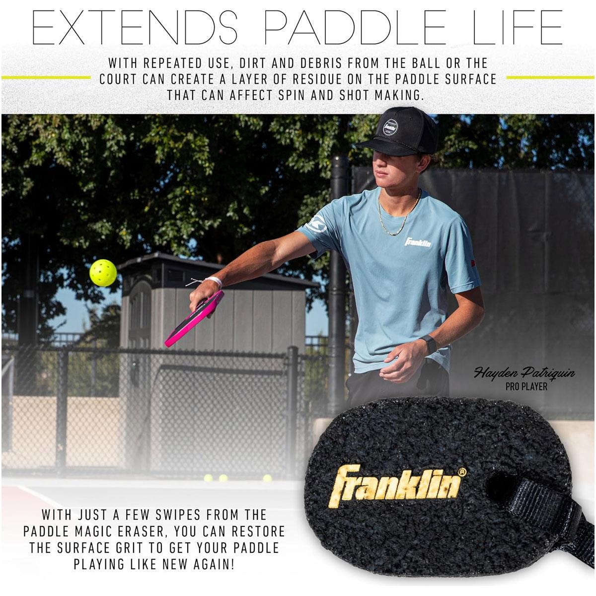 Franklin Sports Paddle Magic Pickleball Paddle Eraser Cleaner for Carbon Fiber Faces with Clip-On Lanyard Black - Image 2