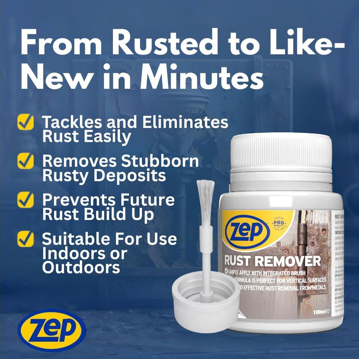 Zep Rust Remover Gel 100ml Non-Drip Metal Rust Cleaner with Integrated Brush for Interior & Exterior Use - Image 2