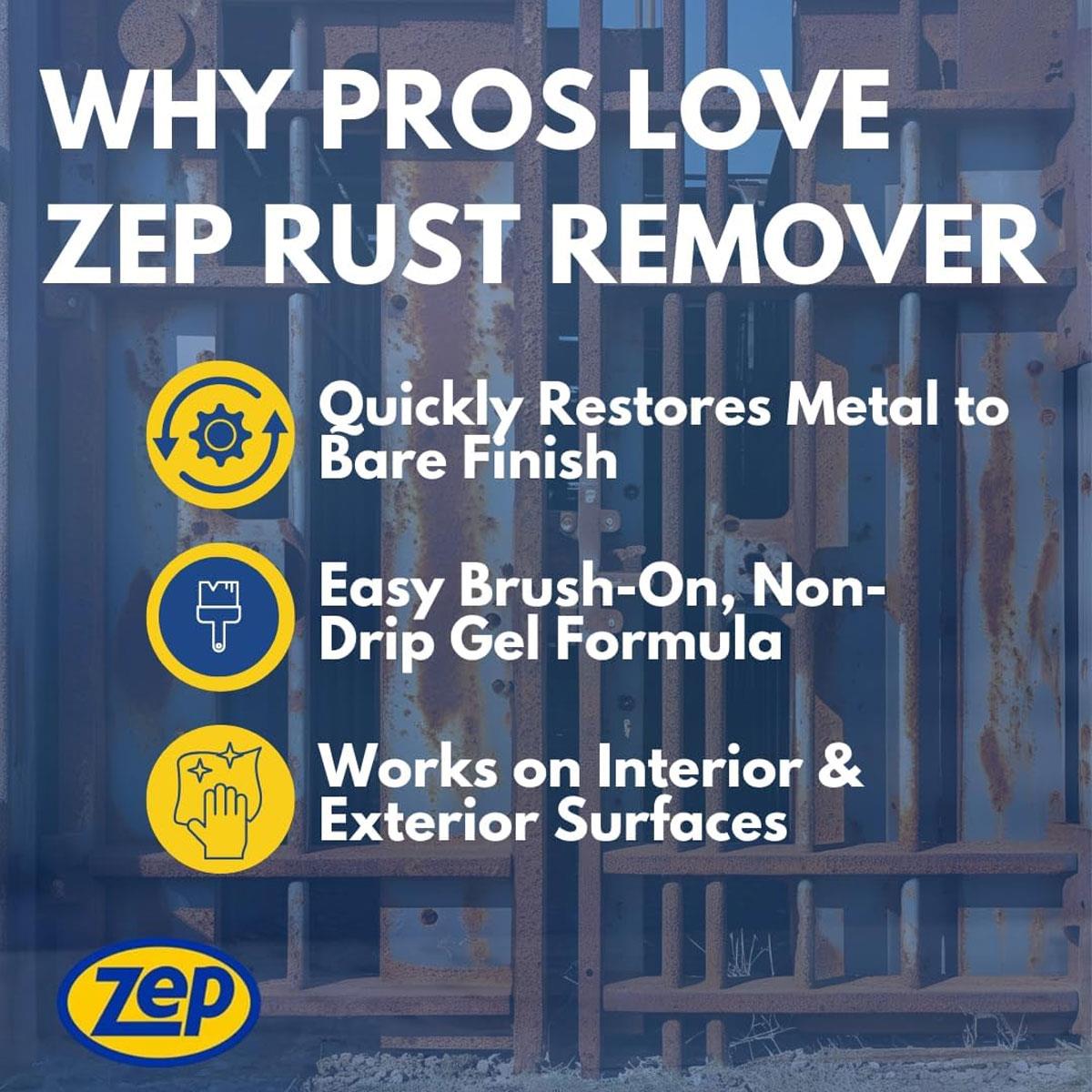 Zep Rust Remover Gel 100ml Non-Drip Metal Rust Cleaner with Integrated Brush for Interior & Exterior Use - Image 3