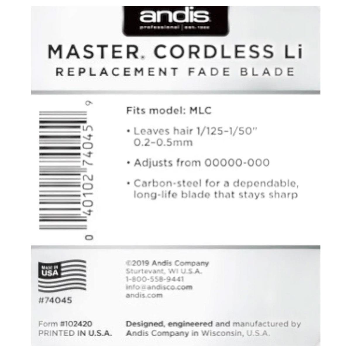 Andis Master Cordless Li Fade Replacement Blade Carbon Steel - Silver - Image 4