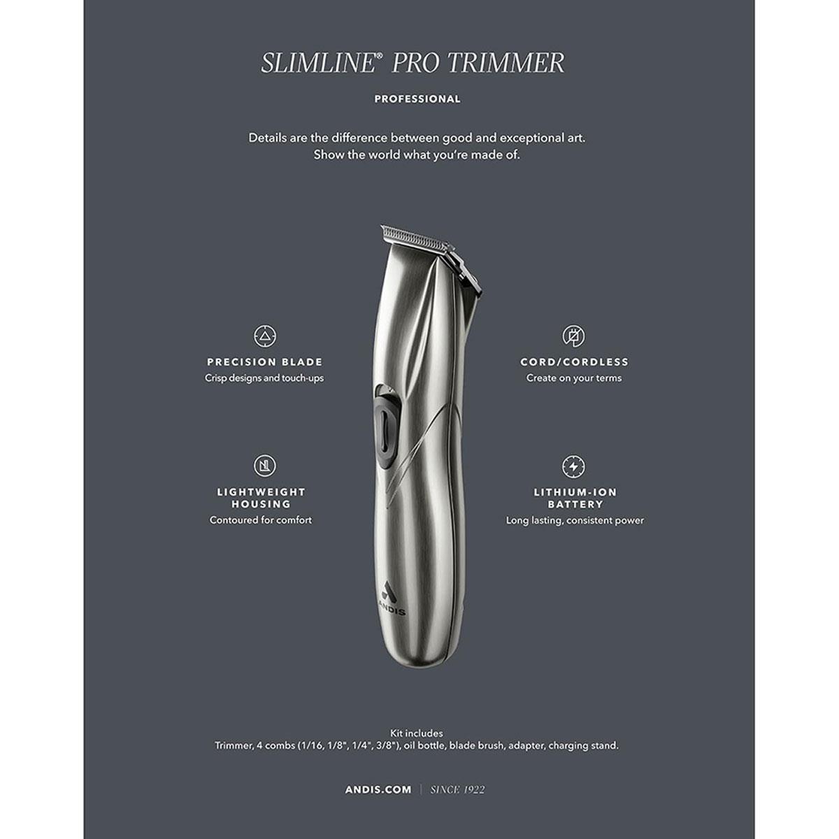 Andis Slimline Pro Li D8 T-Blade Trimmer Cordless 6,000 SPM Carbon Steel Blade 2-Hour Runtime - Chrome - Image 7