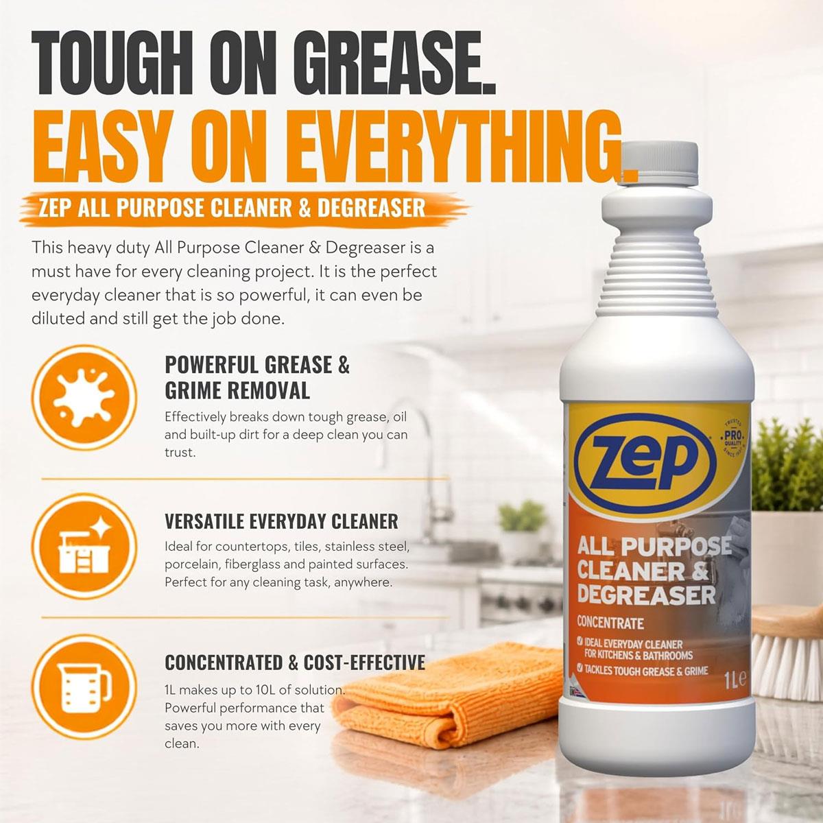 Zep All Purpose Cleaner & Degreaser Concentrate 1L Heavy Duty Multi-Surface Cleaner - Image 2