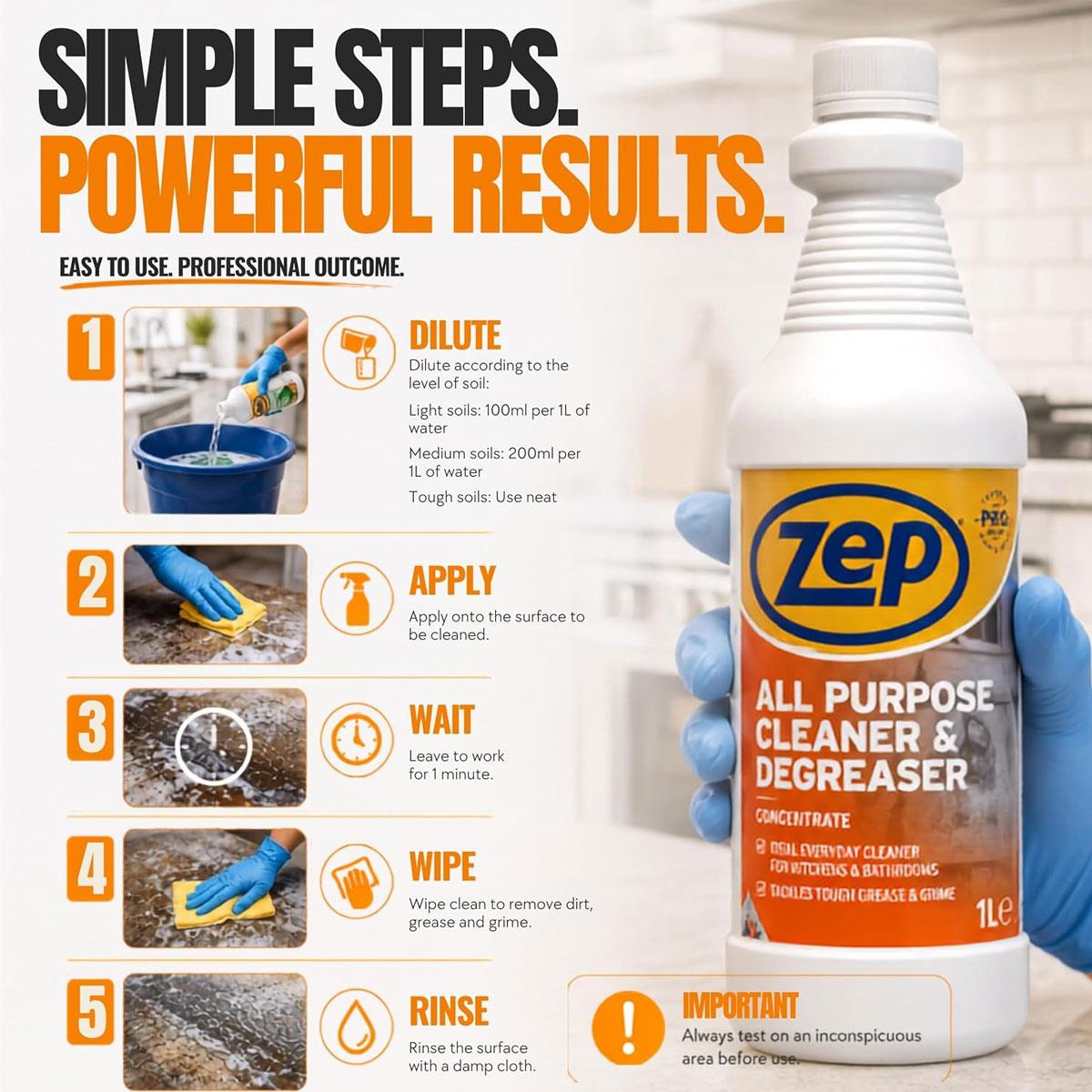 Zep All Purpose Cleaner & Degreaser Concentrate 1L Heavy Duty Multi-Surface Cleaner - Image 4