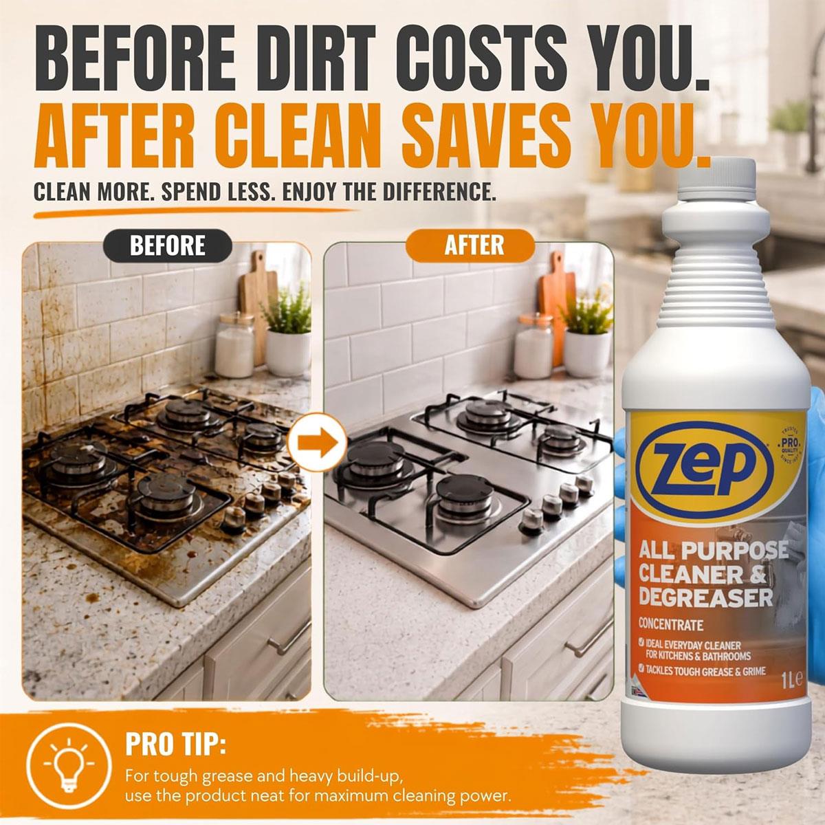 Zep All Purpose Cleaner & Degreaser Concentrate 1L Heavy Duty Multi-Surface Cleaner - Image 5