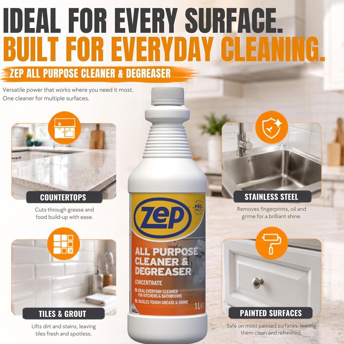 Zep All Purpose Cleaner & Degreaser Concentrate 1L Heavy Duty Multi-Surface Cleaner - Image 6