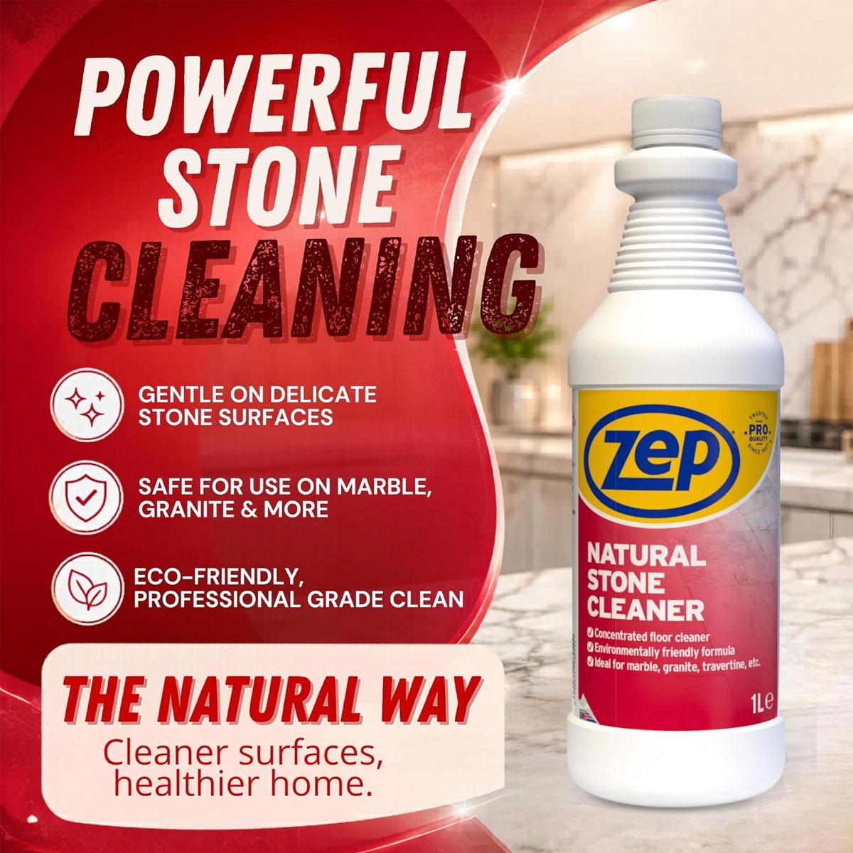 Zep Natural Stone Cleaner 1L – pH-Neutral Floor & Worktop Cleaner for Marble Granite Travertine & Quartz - Image 2
