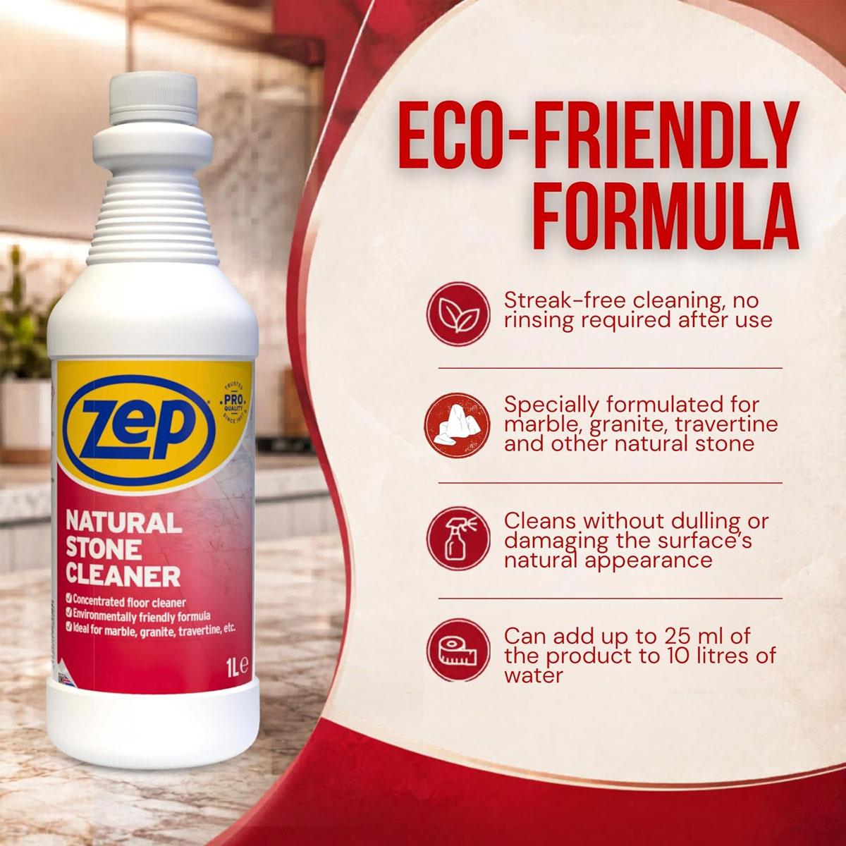 Zep Natural Stone Cleaner 1L – pH-Neutral Floor & Worktop Cleaner for Marble Granite Travertine & Quartz - Image 3
