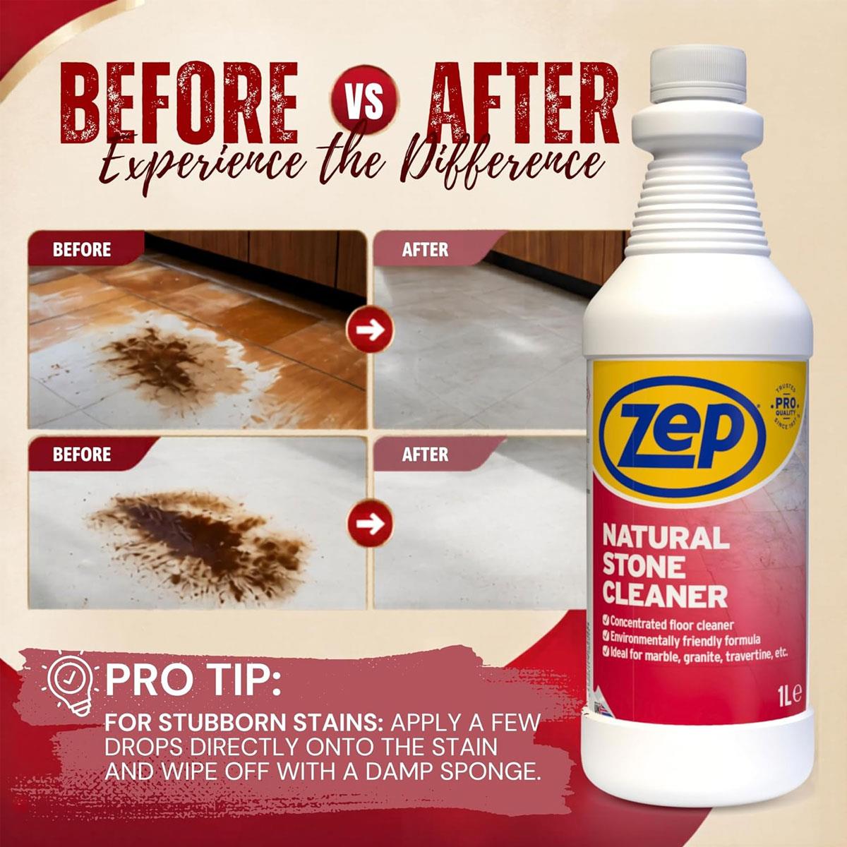 Zep Natural Stone Cleaner 1L – pH-Neutral Floor & Worktop Cleaner for Marble Granite Travertine & Quartz - Image 5