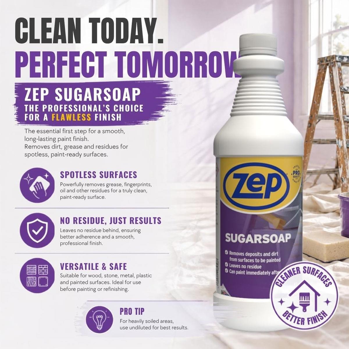 Zep Sugar Soap Concentrated Surface Cleaner 1L Unscented Liquid for Paint Prep Walls Doors & Woodwork - Image 2